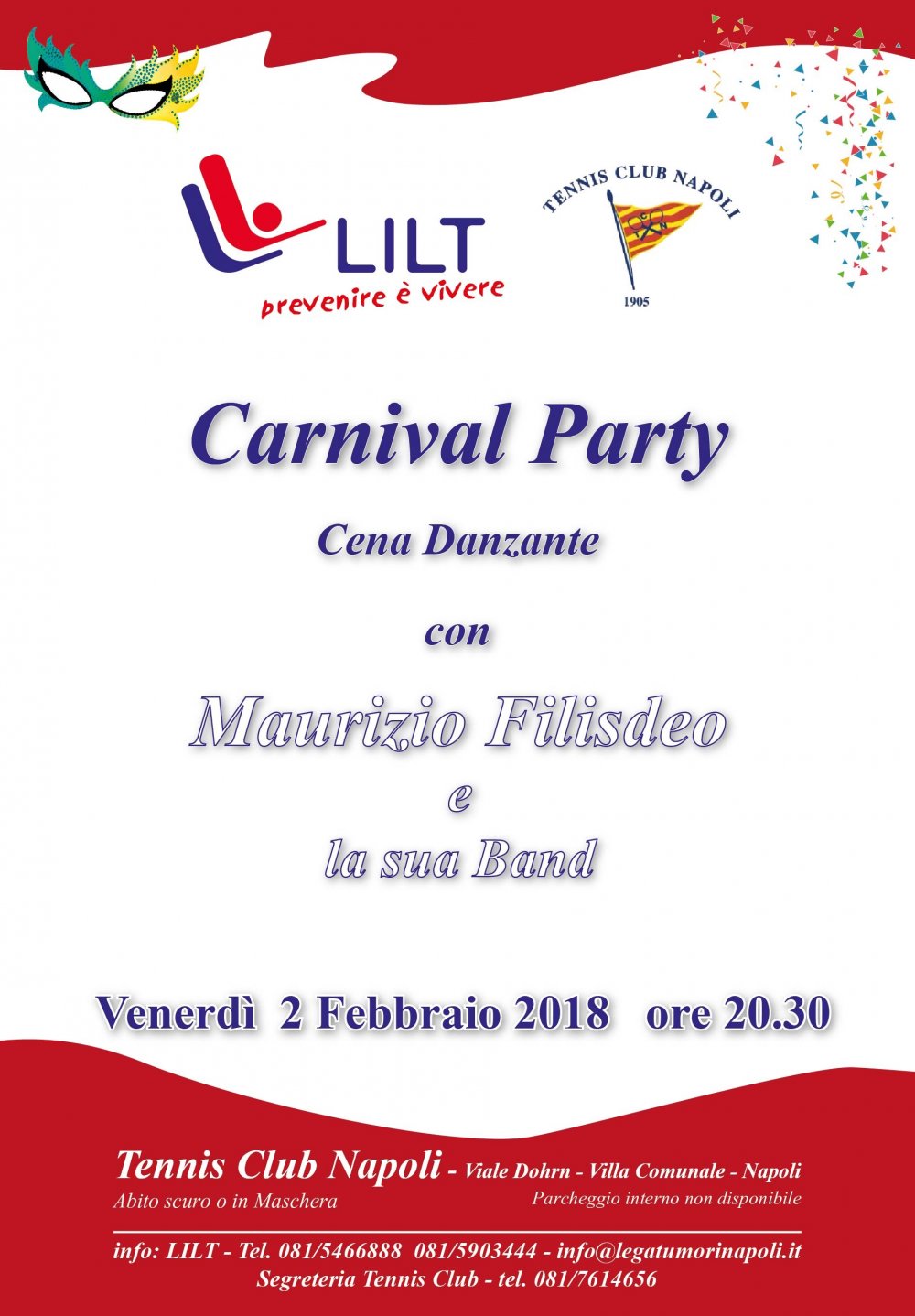 Carnival Party - Cena Danzante - Venerdì 2 Febbraio 2018 - Tennis Club Napoli