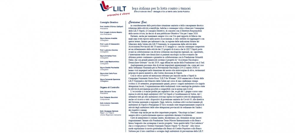 Lettera ai Soci LILT scritta dal Presidente